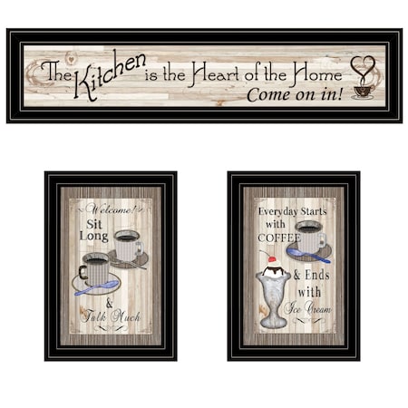 Homeroots Set Of Three Kitchen Come In Black Framed Print Kitchen Wall Art, 3PK 406677