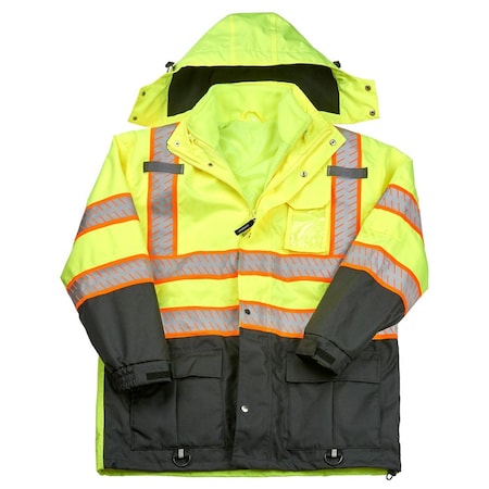 J. J. Keller & Associates Hi Vis Reflective Parka Jacket, Removeable Hood and Fleece Lining, Water-Resistant, Class 3, XL 61445