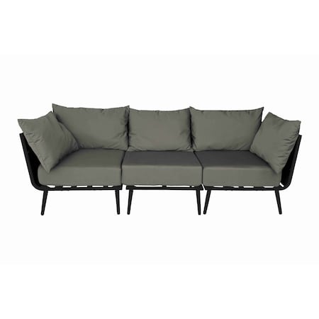 Bfm Seating Cayman Sofa- Black flat rope, Black powder coat aluminum, ganging bracket PHPBLBL-54048