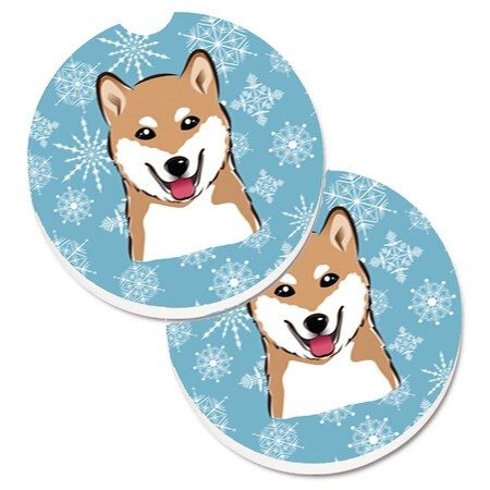 Carolines Treasures Snowflake Shiba Inu Cup Holder Car Coaster, PK2 BB1659CARC