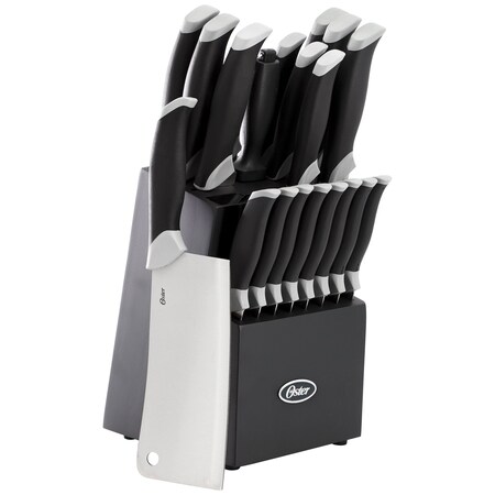 Oster Lindbergh 22 Piece Stainless Steel Cutlery Set with Storage Block in Black 143721.22