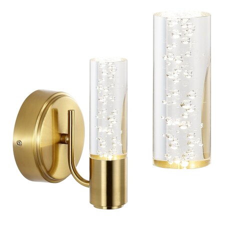 Jonathan Y Bolha 5.5" 1-Light Minimalist Modern Bubble Acrylic/Iron Integrated LED Vanity Light, Brass Gold JYL7222B