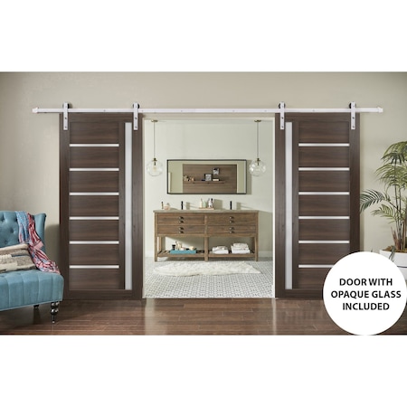 Sartodoors Sturdy Double Barn Door with Frosted Glass 56x80 (2* 28x80) Solid Core Modern Interior QUADRO4088DB-S-CA-56