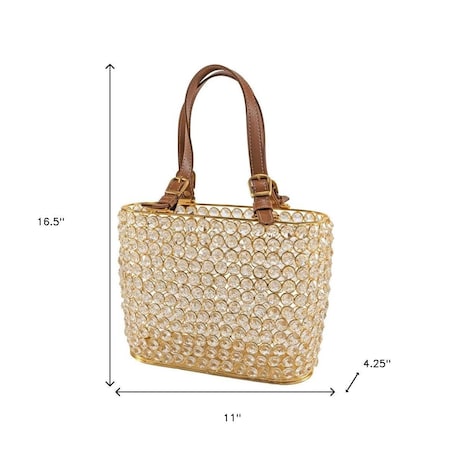 Homeroots 11" Clear And Gold Faux Crystal And Metal Handbag Shaped Magazine Holder 628133