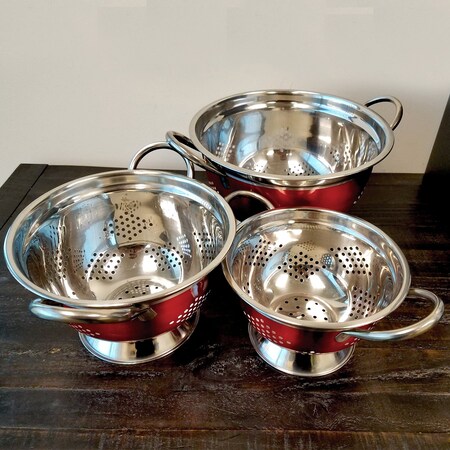 Oster Metaline 3 Pack Round Asian Colander, Metallic Red 109496.03