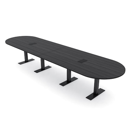 Skutchi Designs 14ft Conference Table With Power Unit | 14 Person Modular Racetrack Meeting Table | Harmony Series HAR-RAC-48X168-T.BK-WA7949-EBLK