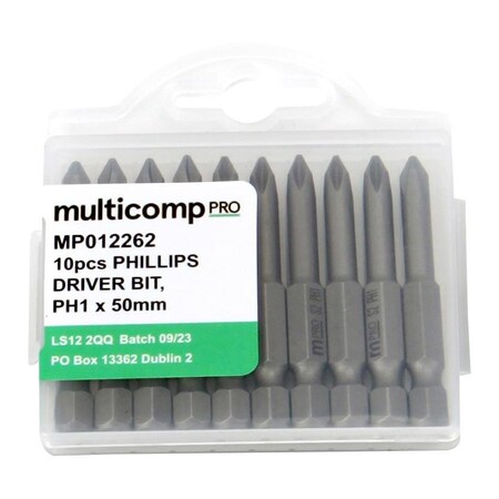 Multicomp Pro Phillips Bit, PH1, 50mm, S2, 10PK MP012262