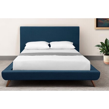 Homeroots Denim Blue Solid Wood Queen Upholstered Linen Bed 544842