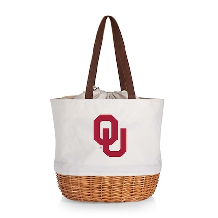 Picnic Time Family Of Brands NCAA Oklahoma Sooners Coronado Canvas and Willow Basket Tote - Picnic Bag 203-00-187-454-0