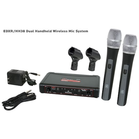 Galaxy Audio 2 channel wireless microphone system with two matched handheld microphones FREQUENCY D EDXR/HH38D