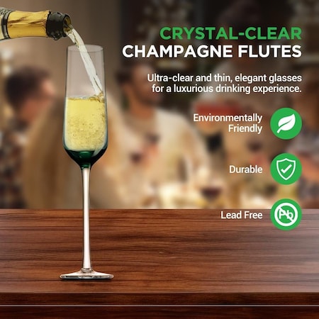 Nutrichef Kitchen 12.5 Ounce Champagne Flutes Set of 2, Hand Blown, Crystal Clear Champagne Glasses for NGLCHAB2