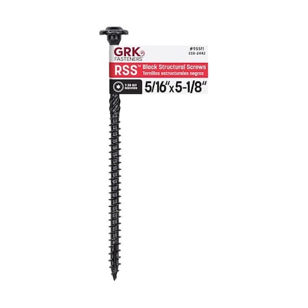 Grk Fasteners RSS Series Structural Screw, 5-1/8 in L, Coarse Thread, Washer Head, Torx Drive, Steel, Zinc-Plated 95511