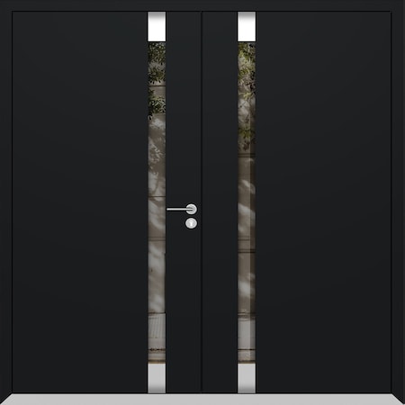 Vdomdoors Aluminum Double Doors Cynex 6777 Black Mirrored Clear Glass Modern Painted (W72xH96) Right hand Out CYNEX6777DEXD-BLK-W72xH96-RH-O