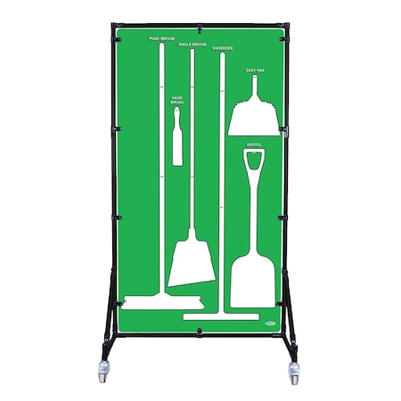 5S Supplies Housekeeping Shadow Board Broom Station V8, Green / White, Broom + Stand, No Text HSB-V8-GREEN/WHITE-BO-STAND-NO TEXT
