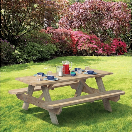 Outdoor Essentials 6 ' Pressure-Treated Wood Picnic Table with Benches 106116