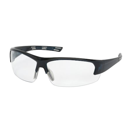 Bouton Optical Semi-Rimless Safety Glasses with Dark Blue Frame, Clear Lens and FogLess 3Sixty Coating 250-59-0520