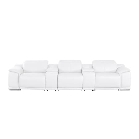 Homeroots 134" White Top Grain Leather Reclining USB Sofa And Storage 643705
