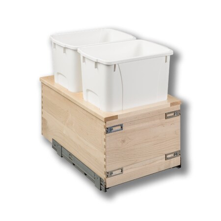 Century Components Kitchen Pull Out Waste Bin Container, 34 Qt White Double, Maple - SIGBM145-34PF
