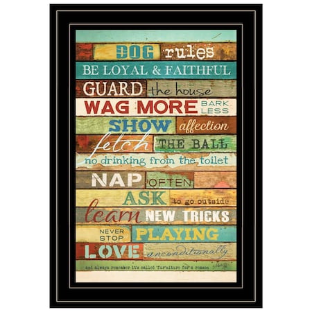 Homeroots Dog Rules 4 Black Framed Print Wall Art 406549