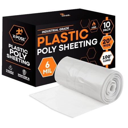 Xpose Safety 20ft x 100ft Fire Retardant Poly Sheeting, 6 Mil, 10PK C-620FR-10-X