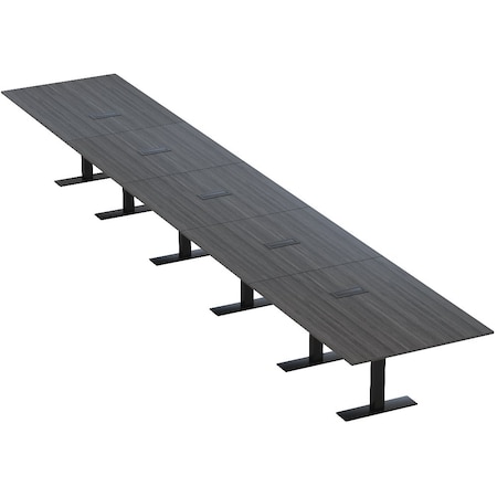 Skutchi Designs 22ft Conference Table W/ Power Unit | 22 Person Modular Rectangular Meeting Table | Harmony Series HAR-REC-48x264-T.BK-WA7949-EBLK