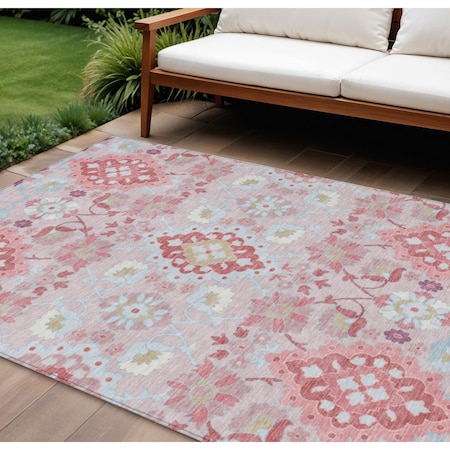 Homeroots 9' X 12' Blush Sky Blue And Brown Oriental Washable Indoor Outdoor Area Rug 597672