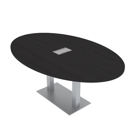 Skutchi Designs Oval Conference Table With Power, 48 in W, 84 in L, Black HAR-OVL-48X84-DOU-U999ST19-ESIL