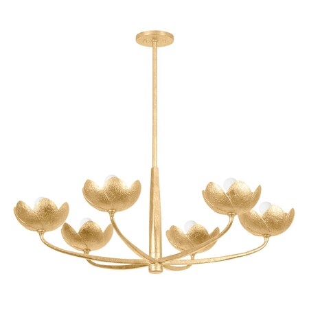 Troy Lighting Arcata 6 Light Chandelier, Vintage Gold Leaf, 39.5 In x 15 In F2040-VGL