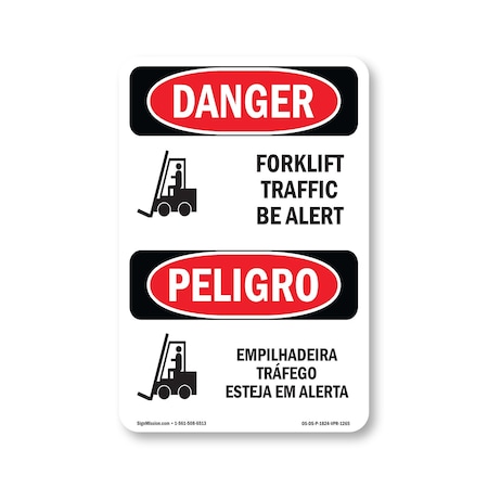 Signmission Safety Sign, OSHA Danger, 24" Height, Rigid Plastic, Forklift Traffic Bilingual, 1824-VPR-1265 OS-DS-P-1824-VPR-1265