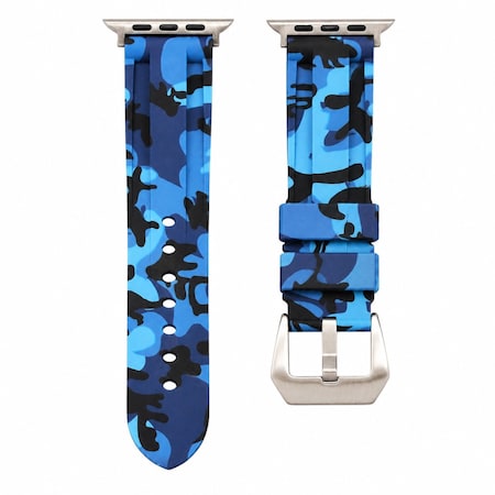 Elegani Alligator-Embossed Leather Band Compatible with Apple Watch 42mm (S10), Blue, Black Buckle LAT5-BLU-BLK-42S10