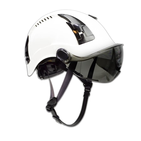 Malta Dynamics Safety Helmet w/Tinted Visor, Acrylonitrile Butadiene Styrene (ABS), Ratchet, White HTW2002
