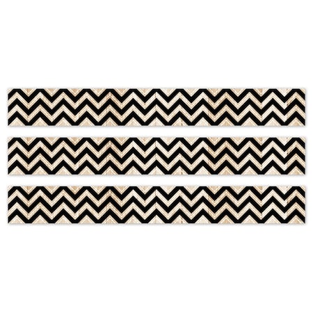 Creative Teaching Press Core Decor Black and Wood Chevron EZ Border, 48 Feet Per Pack, 3PK 10979