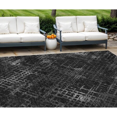 Homeroots 9' X 12' Charcoal Gray And Silver Geometric Washable Indoor Outdoor Area Rug 588296