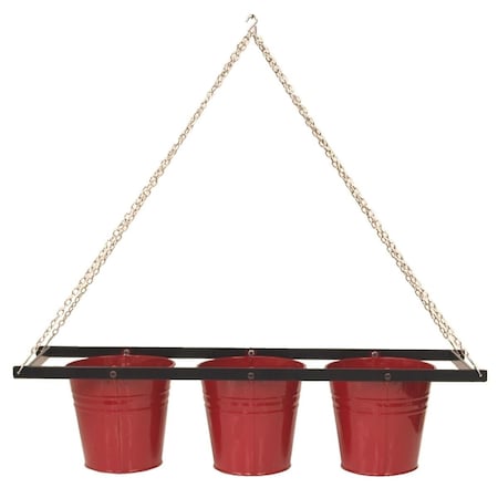 Houston International Trading Enameled Galvanized Triple Hanging Planter with Iron Holder, Red 8536E XR