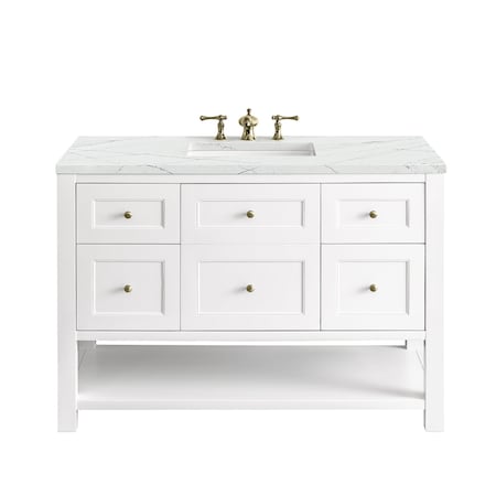 James Martin Vanities Breckenridge 48'' S Vanity, Bright White w/ Ethereal Noctis Top w/FreePower Wireless Charger 330-V48-BW-FENC