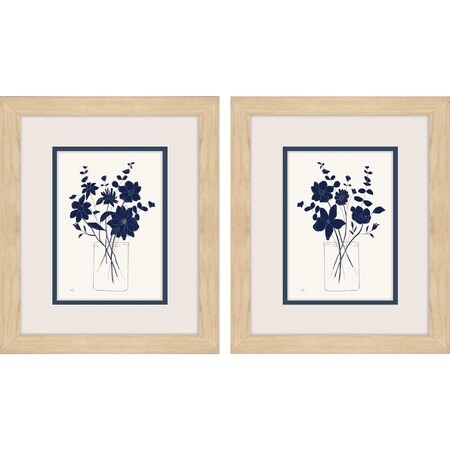 Homeroots Set Of Two Indigo Sketch Brown Framed Wall Art, 2PK 649153