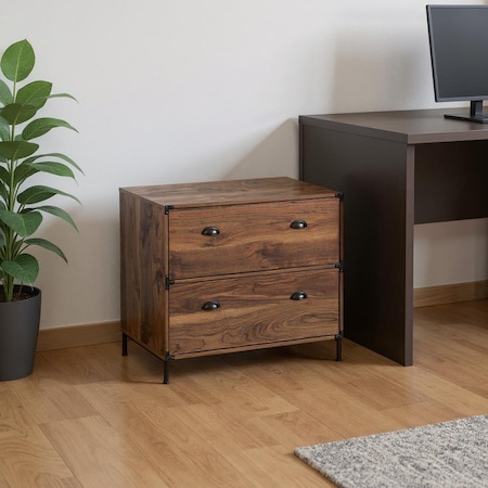 Homeroots 30" Walnut Wood Two Drawers Filing Cabinet 568313