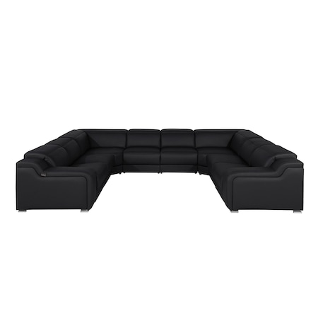 Homeroots Black Italian Leather Power Reclining U Shaped Eight Piece Corner Sectional With Console 632576