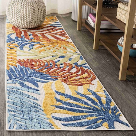 Jonathan Y Tropics Palm Leaves Cream/Orange 2 ft. x 8 ft. Indoor/Outdoor Runner Rug AMC100B-28