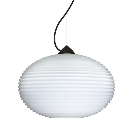 Besa Lighting Besa Pape 10 Pendant, Opal Ribbed, Black Finish, 1x 9W LED 1KX-491207-LED-BK