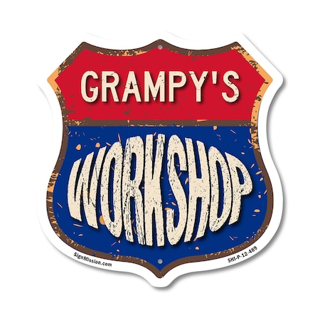 Signmission Grampy's Workshop, 12 Inch X 12 Inch, Plastic Sign SHI-P-12-489-GRAMPY