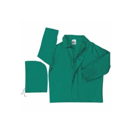 Mcr Safety 388J Dominator Detachable Hood Rain Jacket, 0.42 mm, PVC/Hi-tensile Poly/PVC, Green, Large 611-388JL