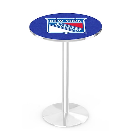Holland Bar Stool Co 42" Chrome New York Rangers Pub Table, 36" dia. Top L214C4236NYRang