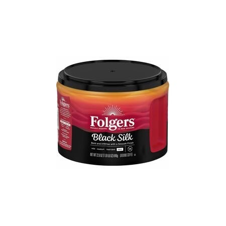 Folgers Ground Black Silk Coffee, Black Coffee, Dark, 22.6 oz Per Canister, Ground 30439