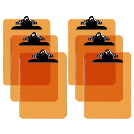 Davis Group Plastic Clipboard, Spring Clip, Transparent Orange, 6PK 4877-19-06
