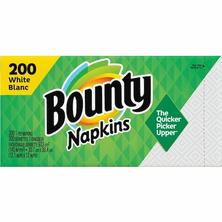 Bounty Quilted Napkins, 1 Ply, 12in Width x 12in Length, White, Paper, 200PK 96595