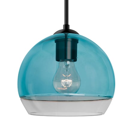 Besa Lighting Besa Ally 8 Pendant, Coral Blue/Clear, Black Finish, 1x 60W MAX E26 Base 1JT-ALLY8BL-BK