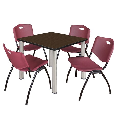 Regency Square Kee Breakroom Table W/ 4 M Stack Chairs, 36 in W, 36 in L, Neo Walnut TB3636NWBPCM47BY