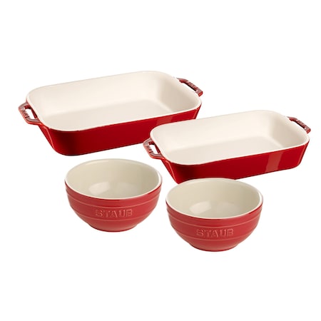 Staub Ceramic 4-pc Baking Dish Setand, Cherry 1014781