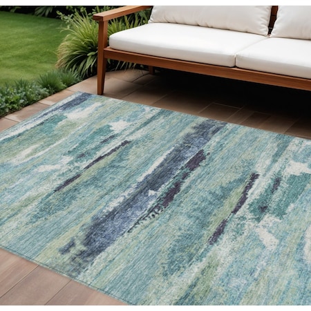 Homeroots 8' X 10' Sage Teal Blue And Navy Blue Abstract Washable Indoor Outdoor Area Rug 612482
